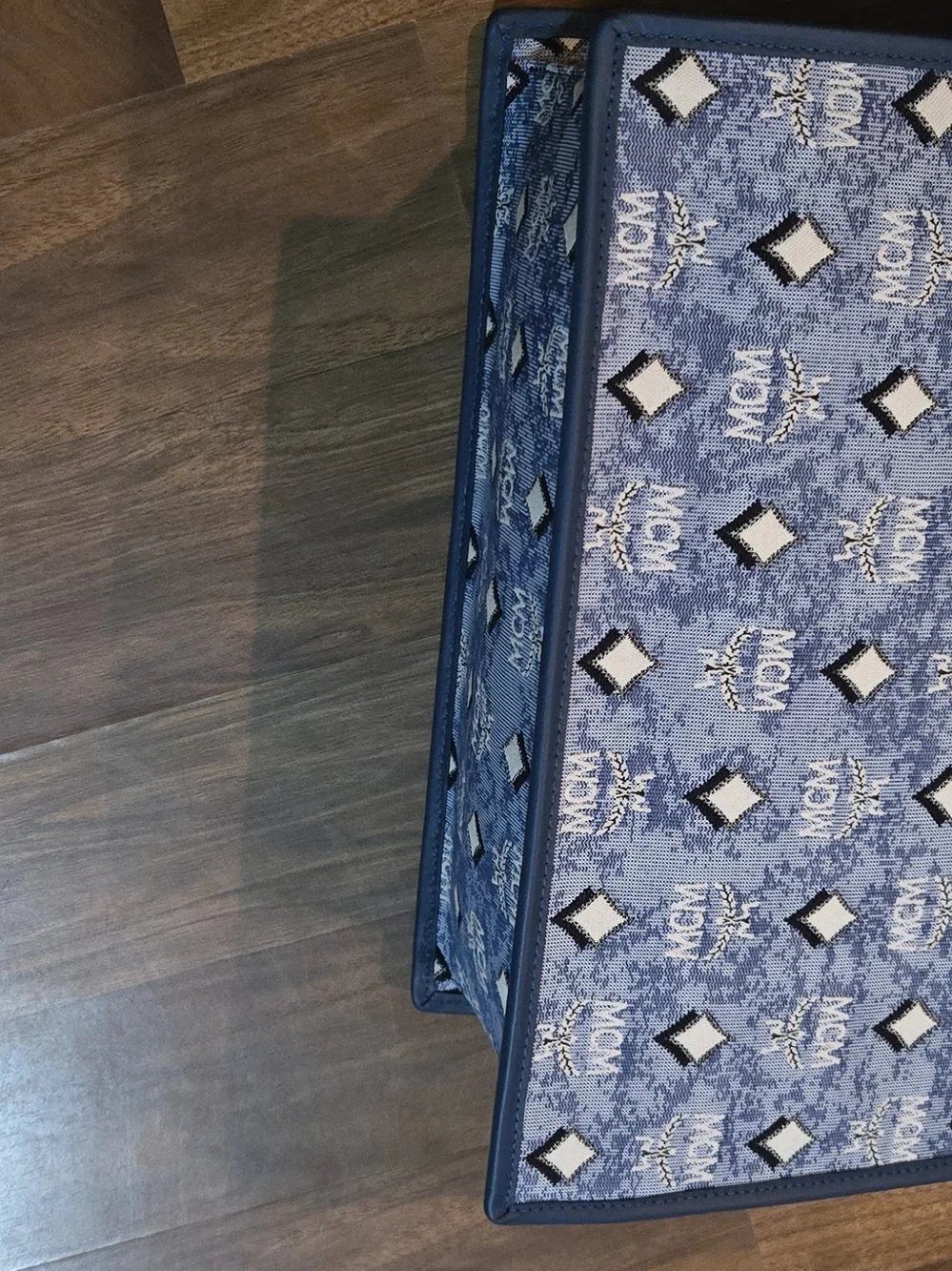 MCM Navy and Beige Logo Tote Bag